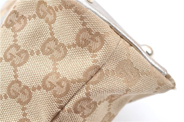 Authentic GUCCI Tote Hand Bag GG Canvas Leather 141471 Beige Gold J0619