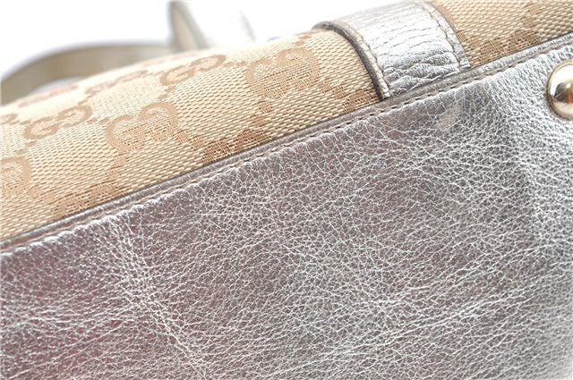 Authentic GUCCI Tote Hand Bag GG Canvas Leather 141471 Beige Gold J0619
