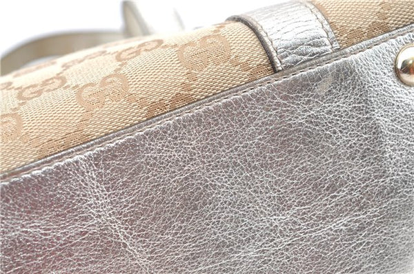 Authentic GUCCI Tote Hand Bag GG Canvas Leather 141471 Beige Gold J0619