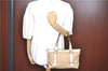 Authentic GUCCI Tote Hand Bag GG Canvas Leather 141471 Beige Gold J0619