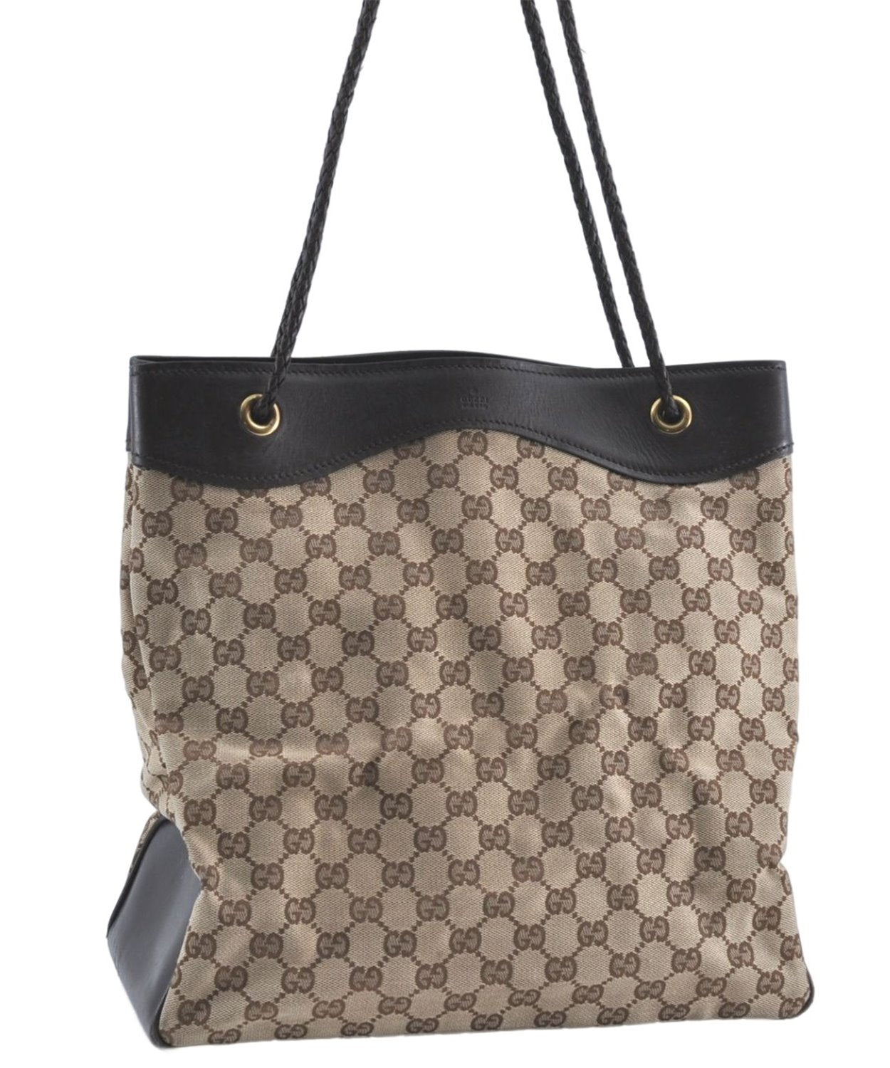 Authentic GUCCI Shoulder Tote Bag GG Canvas Leather 109141 Brown J0623