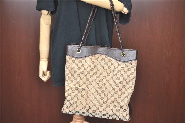 Authentic GUCCI Shoulder Tote Bag GG Canvas Leather 109141 Brown J0623