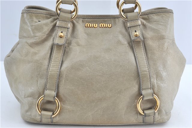 Authentic MIU MIU Leather Hand Tote Bag Purse Light Gray J0624