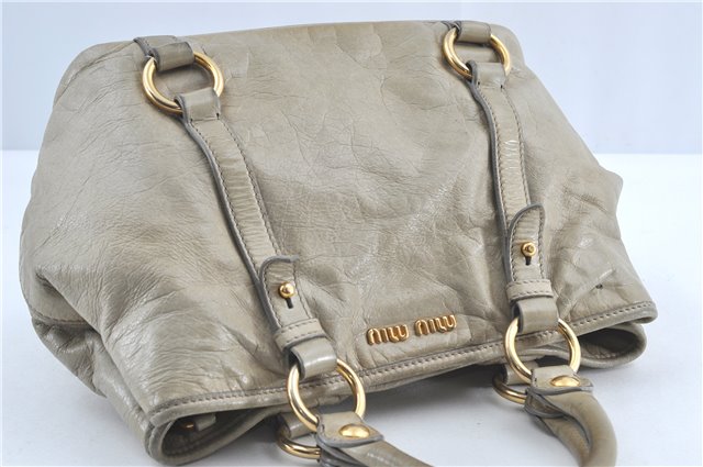 Authentic MIU MIU Leather Hand Tote Bag Purse Light Gray J0624