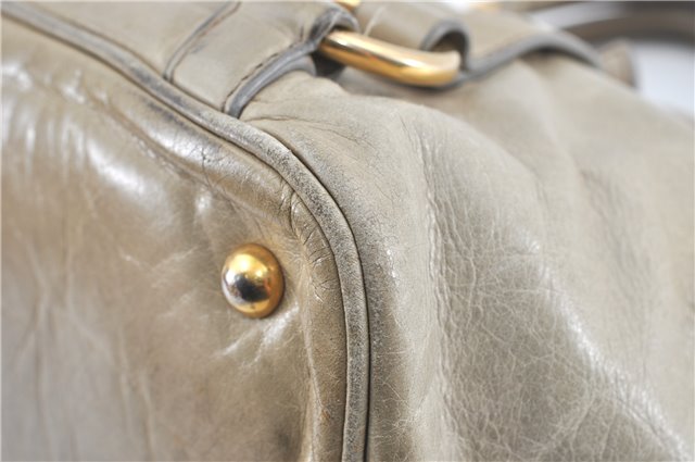 Authentic MIU MIU Leather Hand Tote Bag Purse Light Gray J0624