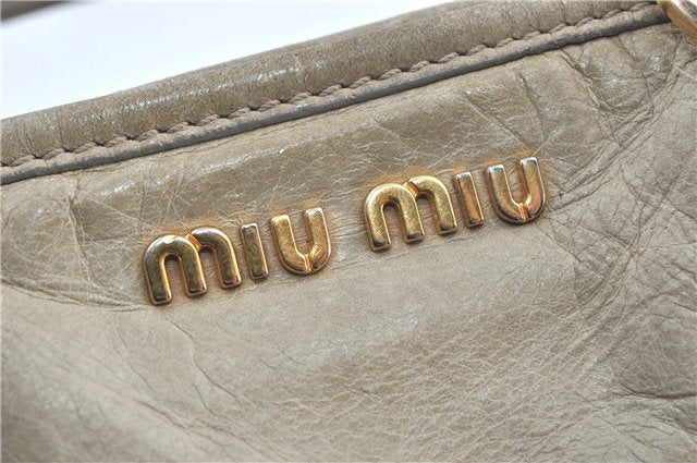 Authentic MIU MIU Leather Hand Tote Bag Purse Light Gray J0624