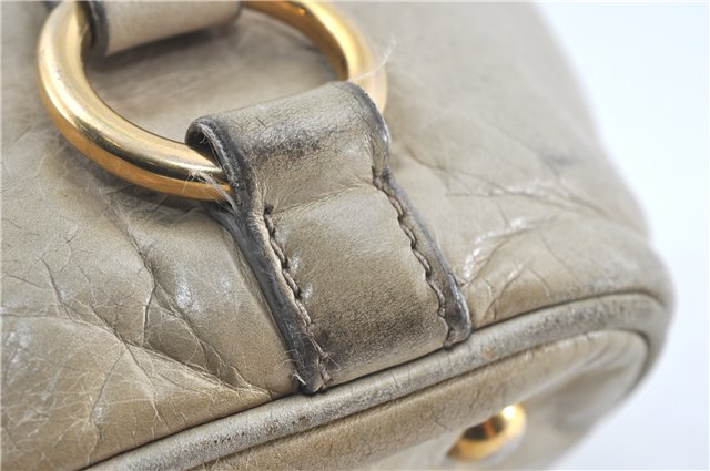 Authentic MIU MIU Leather Hand Tote Bag Purse Light Gray J0624