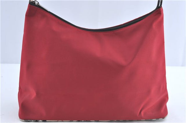 Authentic BURBERRY BLUE LABEL Check Shoulder Bag Purse Nylon Leather Red J0628