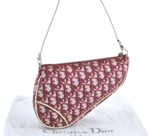 Authentic Christian Dior Trotter Saddle Hand Shoulder Bag PVC Leather Red J0631