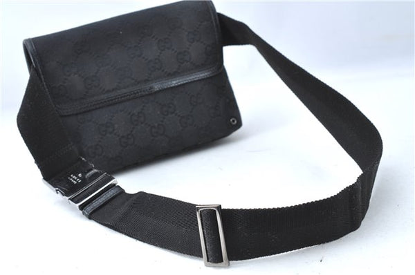 Authentic GUCCI Waist Body Bag Purse GG Canvas Leather 92543 Black J0637