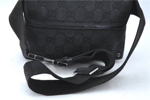 Authentic GUCCI Waist Body Bag Purse GG Canvas Leather 92543 Black J0637