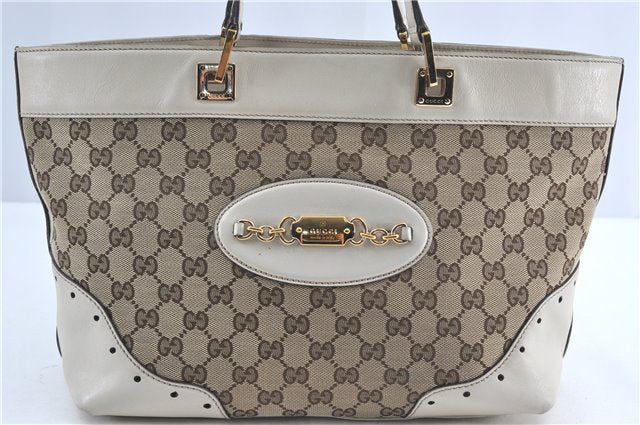 Authentic GUCCI Shoulder Tote Bag GG Canvas Leather 145993 Brown Ivory J0645