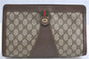 Authentic GUCCI Web Sherry Line Clutch Hand Bag Purse GG PVC Leather Brown J0657