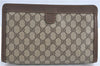 Authentic GUCCI Web Sherry Line Clutch Hand Bag Purse GG PVC Leather Brown J0657