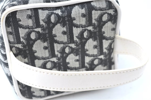 Authentic Christian Dior Trotter Hand Bag Pouch PVC Leather 2 Black White J0659