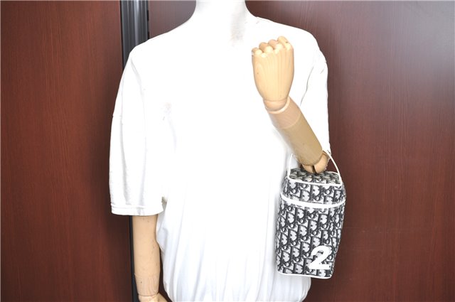 Authentic Christian Dior Trotter Hand Bag Pouch PVC Leather 2 Black White J0659