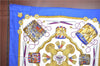 Authentic HERMES Carre 90 Scarf "LES TAMBOURS" Silk Blue J0660