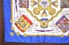 Authentic HERMES Carre 90 Scarf "LES TAMBOURS" Silk Blue J0660