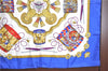 Authentic HERMES Carre 90 Scarf "LES TAMBOURS" Silk Blue J0660