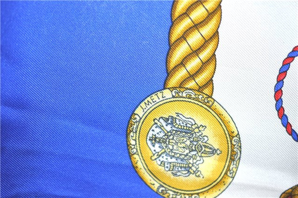 Authentic HERMES Carre 90 Scarf "LES TAMBOURS" Silk Blue J0660