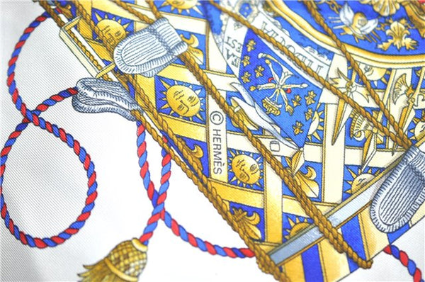 Authentic HERMES Carre 90 Scarf "LES TAMBOURS" Silk Blue J0660