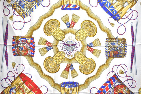 Authentic HERMES Carre 90 Scarf "LES TAMBOURS" Silk Blue J0660