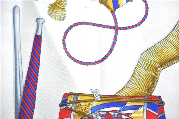 Authentic HERMES Carre 90 Scarf "LES TAMBOURS" Silk Blue J0660