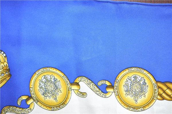 Authentic HERMES Carre 90 Scarf "LES TAMBOURS" Silk Blue J0660