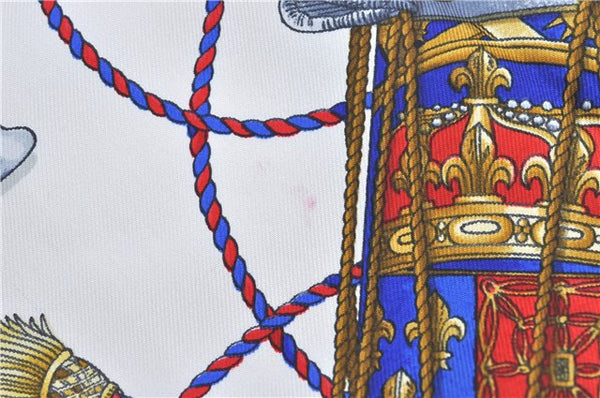 Authentic HERMES Carre 90 Scarf "LES TAMBOURS" Silk Blue J0660