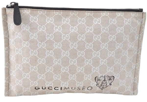 Authentic GUCCI Clutch Hand Bag Purse GG Canvas Leather 283400 Beige J0663
