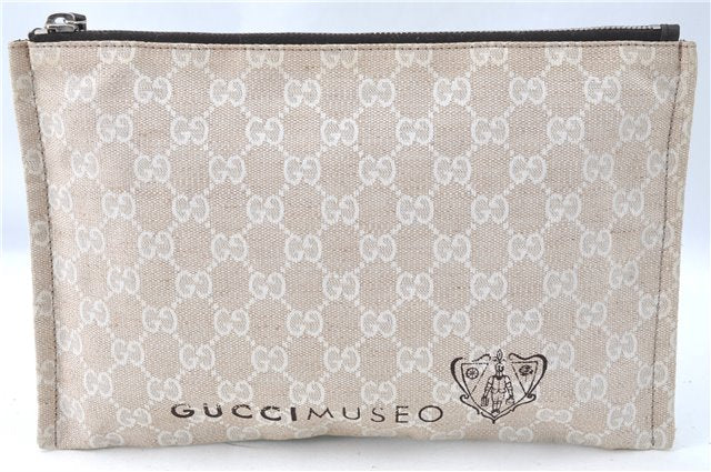Authentic GUCCI Clutch Hand Bag Purse GG Canvas Leather 283400 Beige J0663