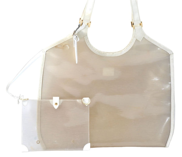 Auth Louis Vuitton Epi Plage Bahia Shoulder Tote Bag Clear White M92153 LV J0666