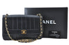 Auth CHANEL Mademoiselle Lamb Skin Chain Shoulder Cross Body Bag Black Box J0693