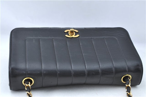 Auth CHANEL Mademoiselle Lamb Skin Chain Shoulder Cross Body Bag Black Box J0693