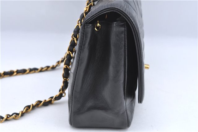 Authentic CHANEL Lamb Skin Matelasse Chain Shoulder Bag Purse Black CC J0695