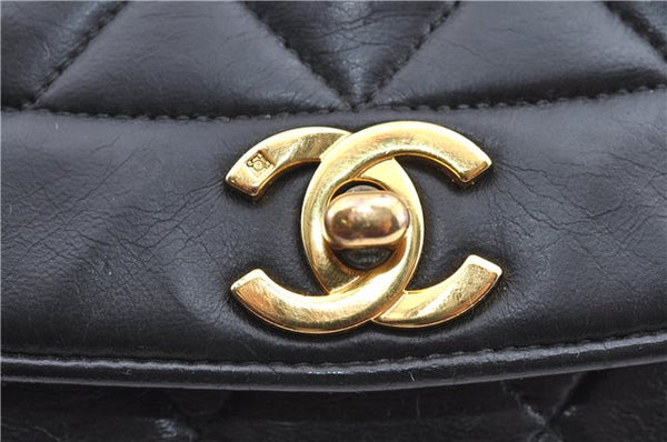 Authentic CHANEL Lamb Skin Matelasse Chain Shoulder Bag Purse Black CC J0695