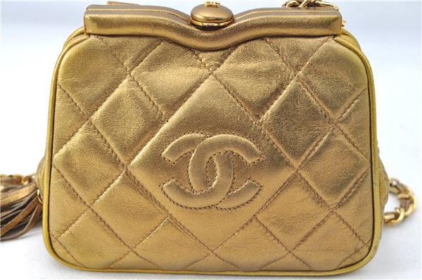 Auth CHANEL Lamb Skin Matelasse Tassel Chain Shoulder Bag Purse Gold Box J0697