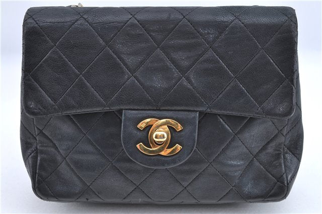 Authentic CHANEL Lamb Skin Matelasse Chain Shoulder Bag Purse Black CC J0702