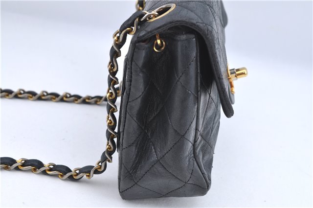 Authentic CHANEL Lamb Skin Matelasse Chain Shoulder Bag Purse Black CC J0702