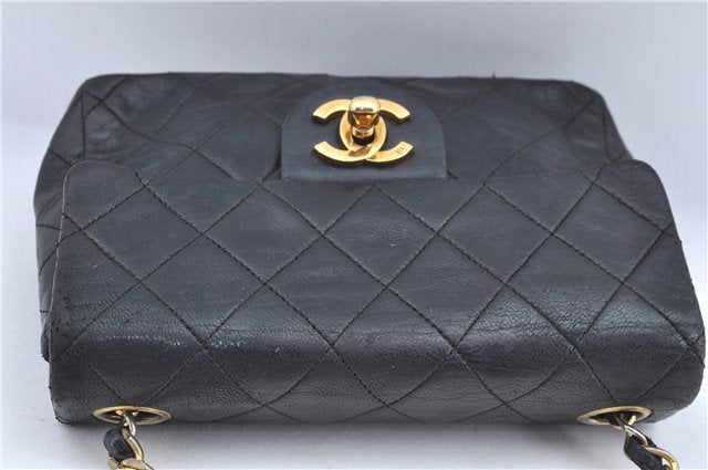 Authentic CHANEL Lamb Skin Matelasse Chain Shoulder Bag Purse Black CC J0702