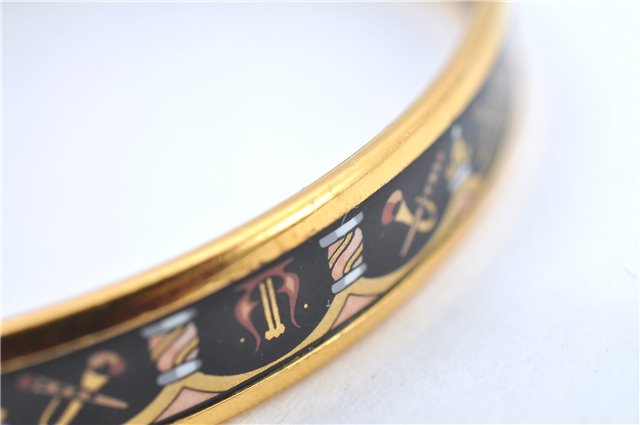 Authentic HERMES Email PM Bangle Instrument Motif Gold Black J0711