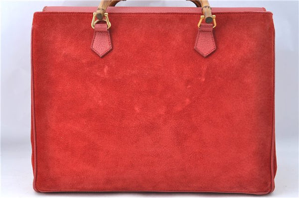Authentic GUCCI Bamboo Hand Bag Suede Leather Red J0761