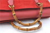 Authentic GUCCI Bamboo Hand Bag Suede Leather Red J0761