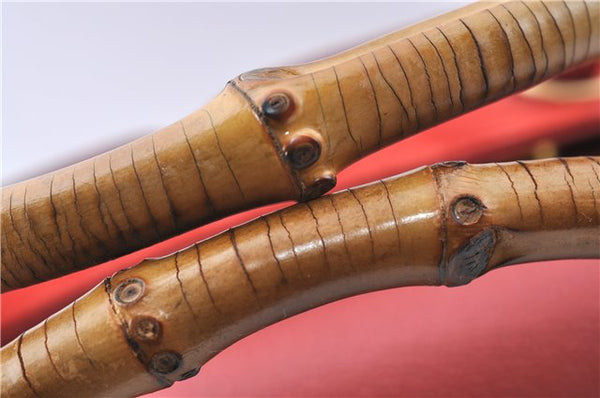 Authentic GUCCI Bamboo Hand Bag Suede Leather Red J0761