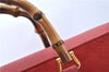 Authentic GUCCI Bamboo Hand Bag Suede Leather Red J0761