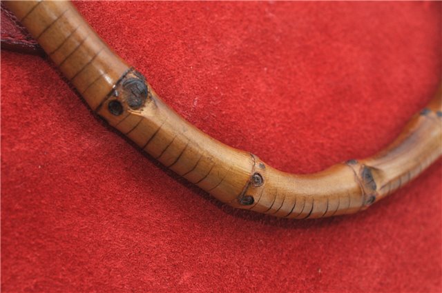 Authentic GUCCI Bamboo Hand Bag Suede Leather Red J0761