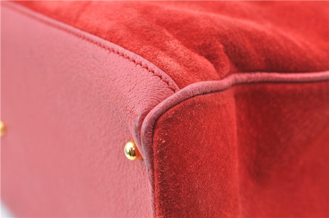 Authentic GUCCI Bamboo Hand Bag Suede Leather Red J0761