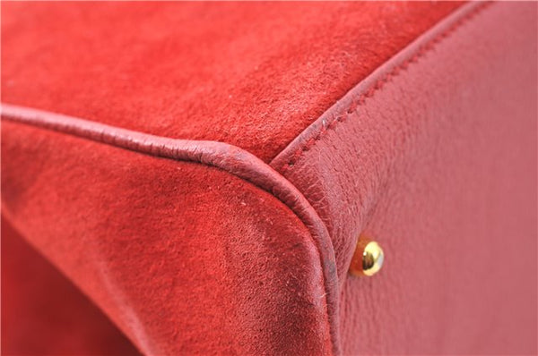 Authentic GUCCI Bamboo Hand Bag Suede Leather Red J0761