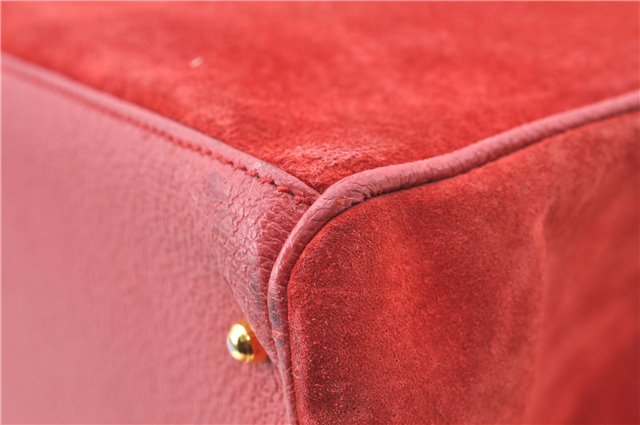 Authentic GUCCI Bamboo Hand Bag Suede Leather Red J0761