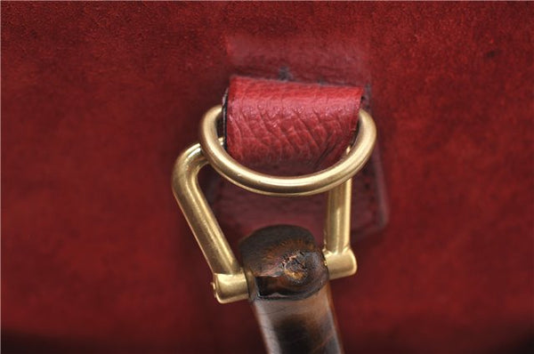 Authentic GUCCI Bamboo Hand Bag Suede Leather Red J0761